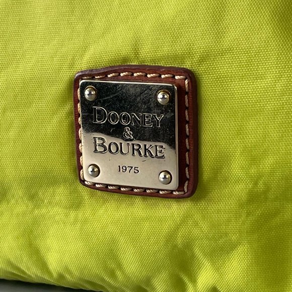 Dooney & Burke Green Nylon Brown Leather Trim/Strap Hobo Shoulder Bag - Picture 2 of 15